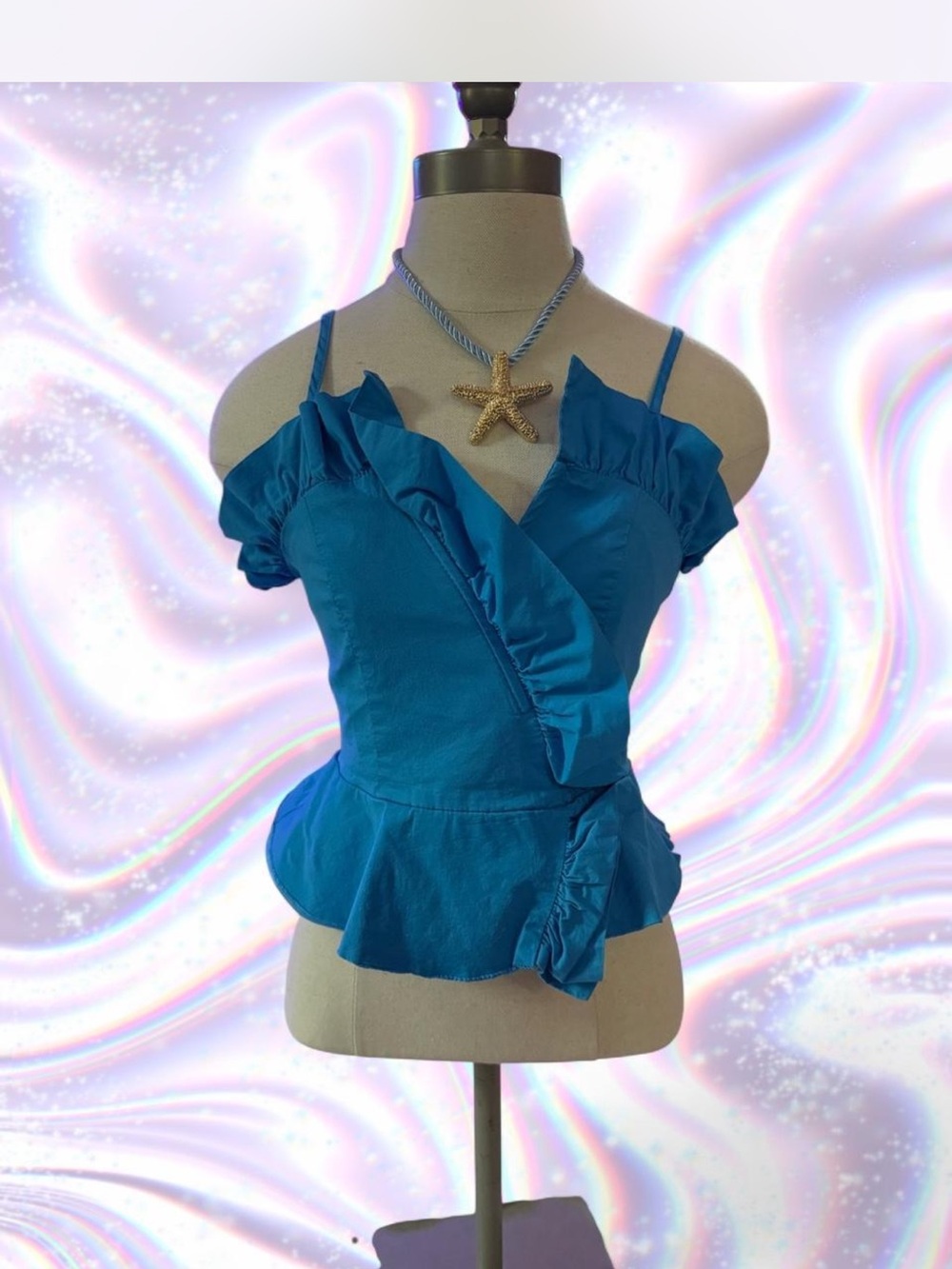 DO+BE Teal Ruffled Wrap Peplum Camisole